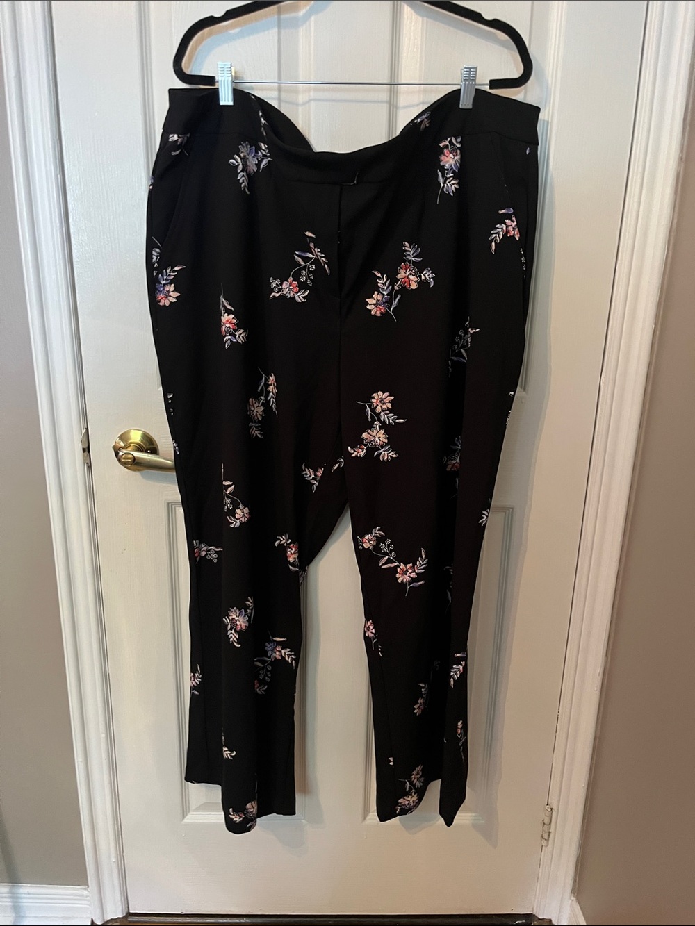 Michel Studio Black Straight-Leg Pants with Pink Floral Print